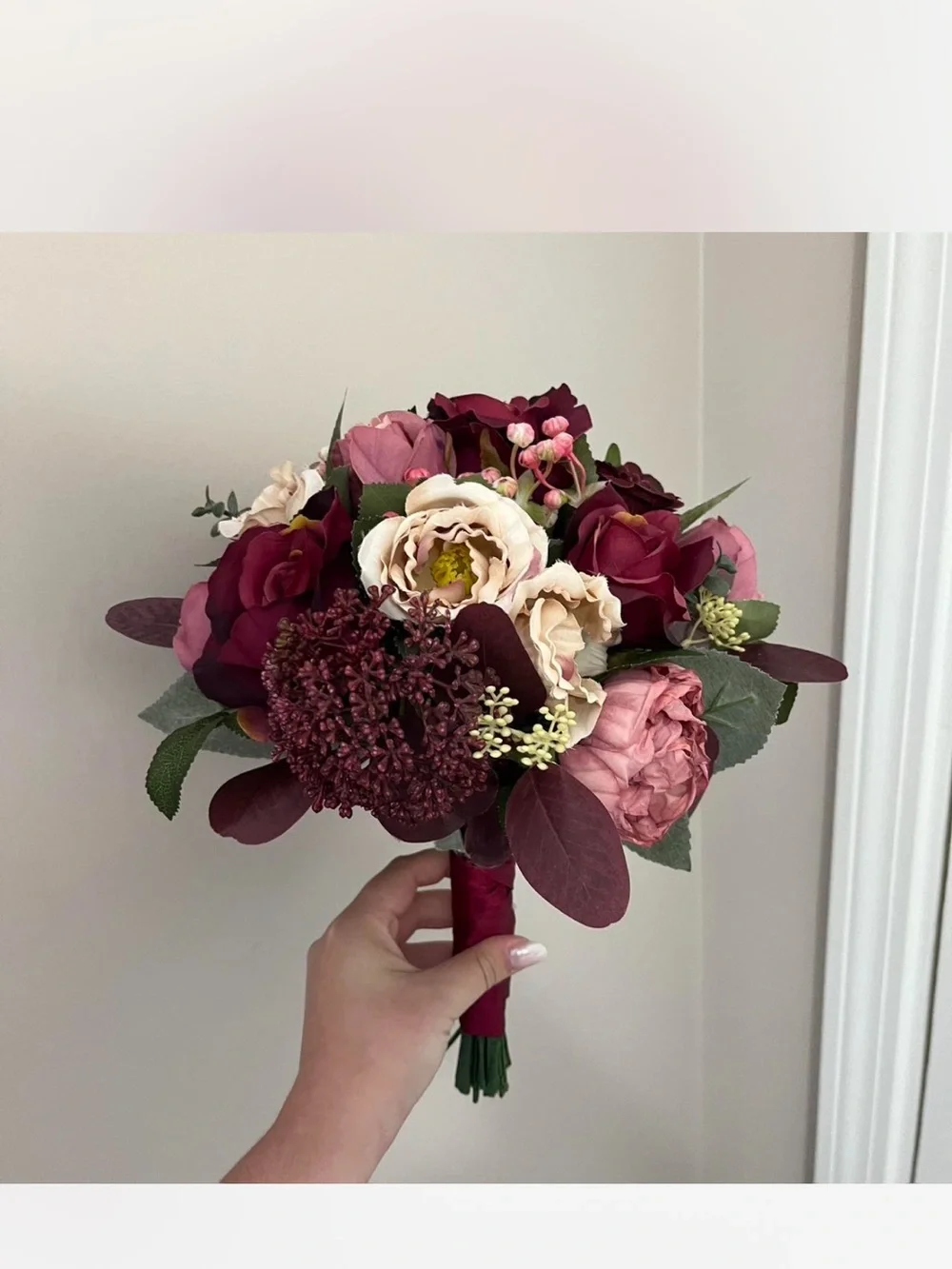 6 Burgundy and Blush Artificial Rose Bouquets - 5 Bridesmaid 1 Bride